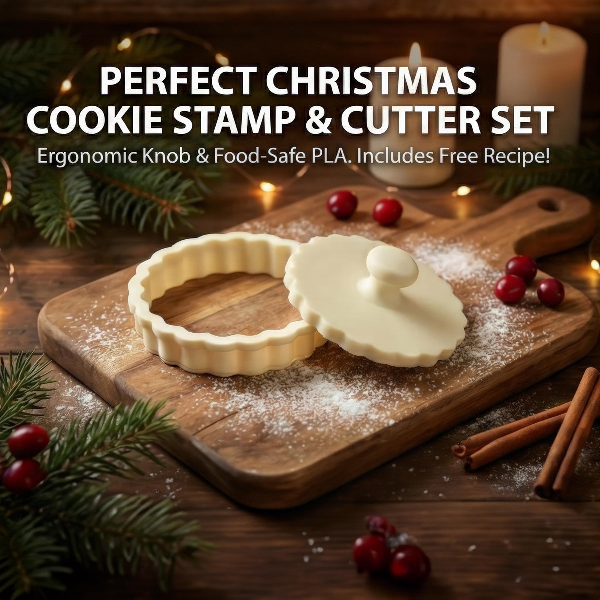 Personalized Christmas Cookie Cutter Stamp, Custom Family Name, Recipe Included