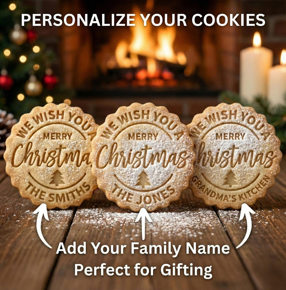 Personalized Christmas Cookie Cutter Stamp, Custom Family Name, Recipe Included