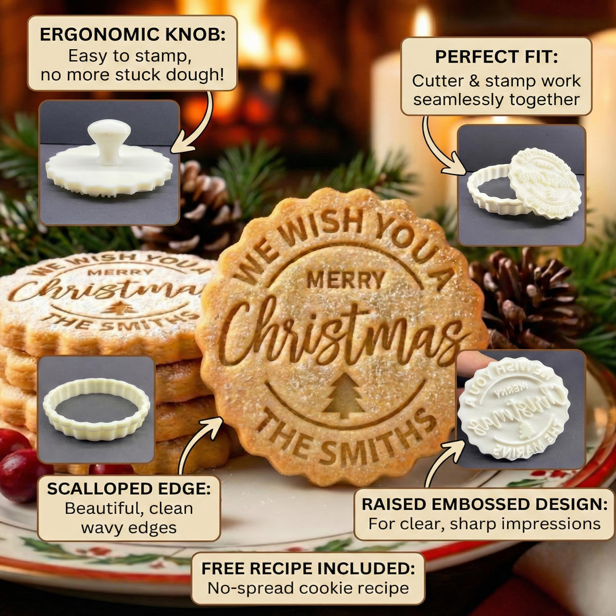 Personalized Cookie Cutter Stamp, Custom Family Name, Christmas Cookie Cutters, Baking Gift