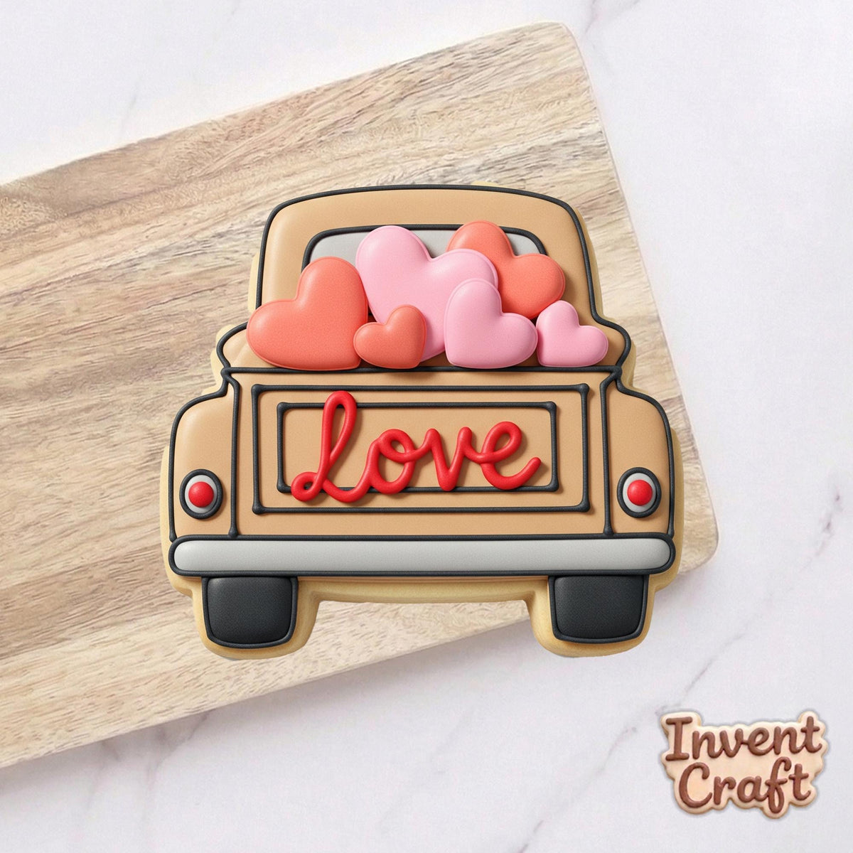 Love Truck Cookie Cutter, Heart Pickup Truck Stamp, Polymer Clay Cutter, Wedding Anniversary Decor, Polyclay Mold, DIY Baking Tool