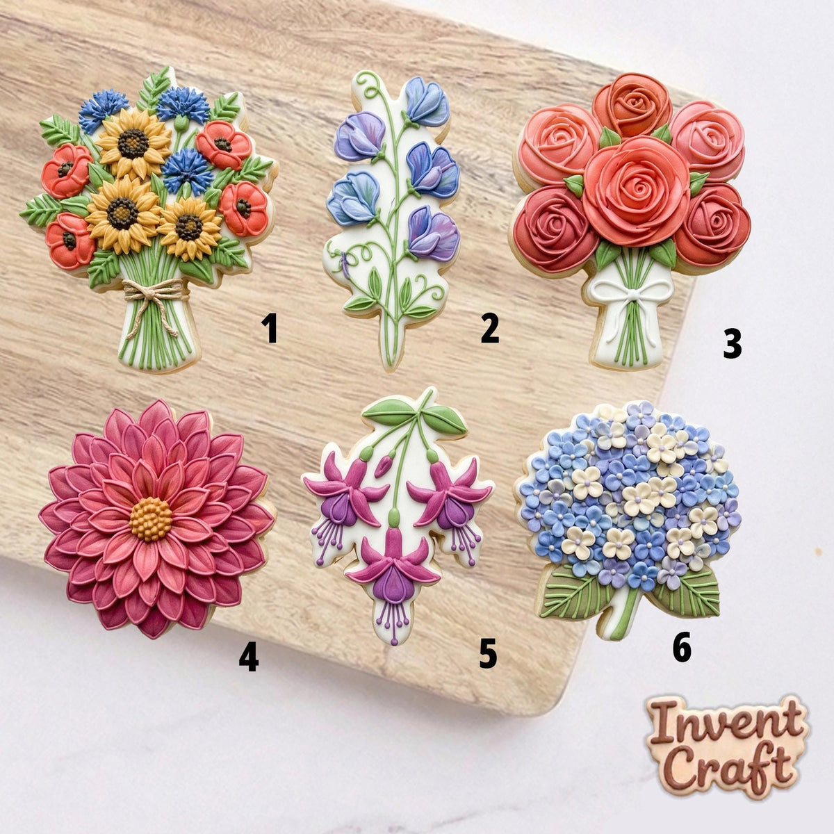 Floral Bouquet Cookie Cutter Set, Hydrangea Rose Fuchsia, Mother's Day Flower Mold, Wedding Favor, Polymer Clay Cutter, Polyclay Tool