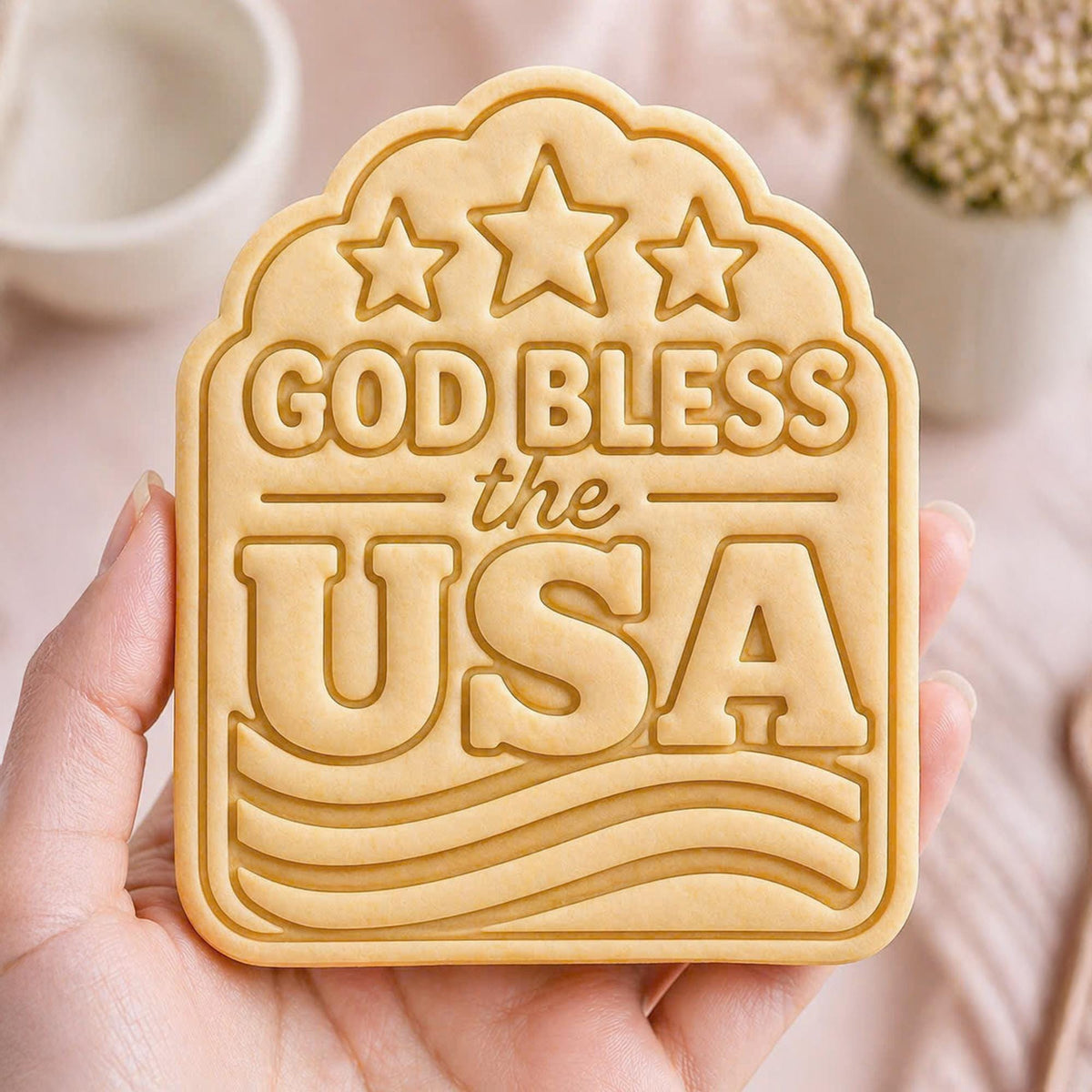 God Bless the USA Cookie Cutter, Patriotic American Stamp, Polymer Clay Cutter, 4th of July Gift Mold, USA Flag Plaque, Polyclay DIY