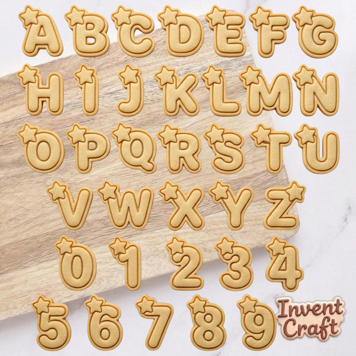 Full Alphabet Number With Star Cookie Cutter Stamp Set, Baby Gift, Baby Shower Cookie Cutters, Custom Cookie Cutter Stamp, Birthday Baking
