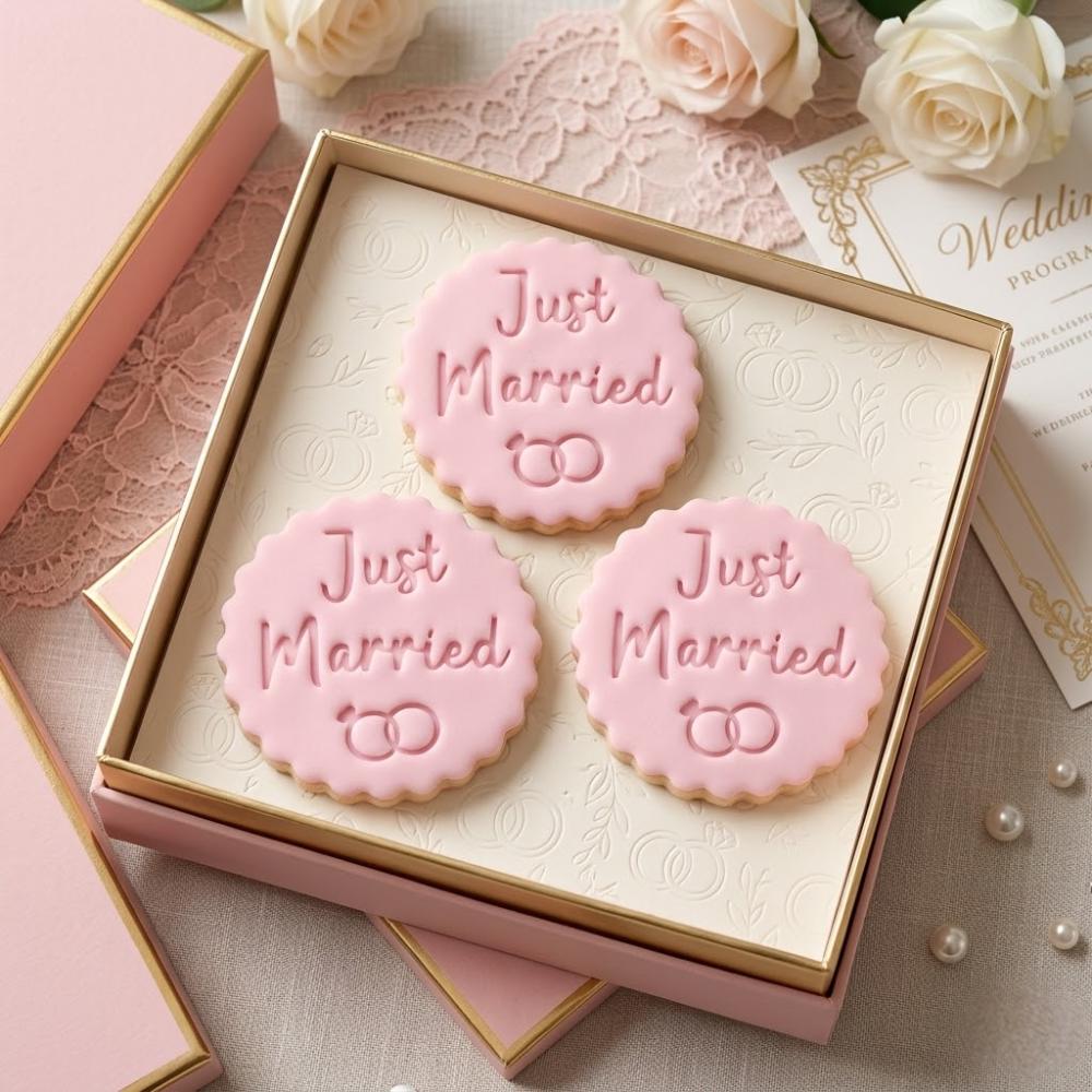 Just Married Cookie Cutter & Stamp, Wedding Ring Cookie Cutter, Bridal Shower Fondant Cookie Stamp, Engagement Party Favors