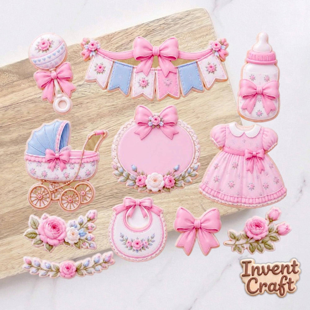 Baby Girl Shower Floral Cookie Cutter Set, Baby Showers, Birthday Cookie, Birthday Gifts, Baby Girl Cutter, Fondant Cutter, Feet Baby Cutter