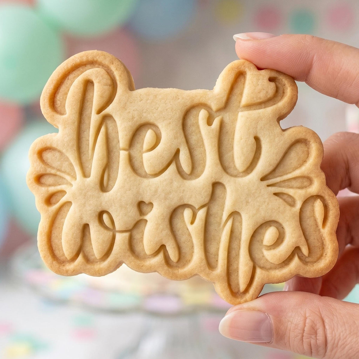 Best Wishes Cookie Cutter, Wedding Celebration Script Stamp, Polymer Clay Cutter, Elegant Graduation Anniversary Mold, Lettering Plaque